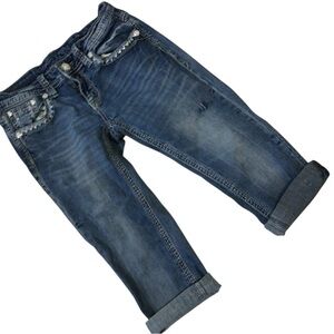 Blue Cropped Capris Jeans with Vintage Wash